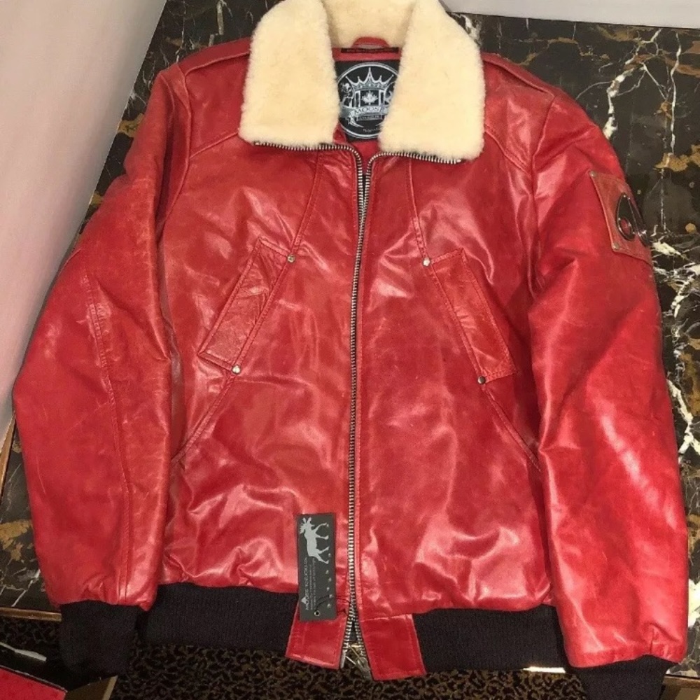 COPY - Moose Knuckles Ballistic Red Leather Bombe…